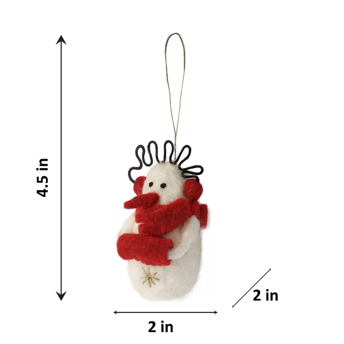 De Kulture Handmade Premium Wool Felt Baby Snowman  Eco Friendly Needle Felted Christmas Xmas Tree Decoration Stuffed Ornament for Home Office Party Holiday Décor, 2x2x4.5 (LWH) Inches